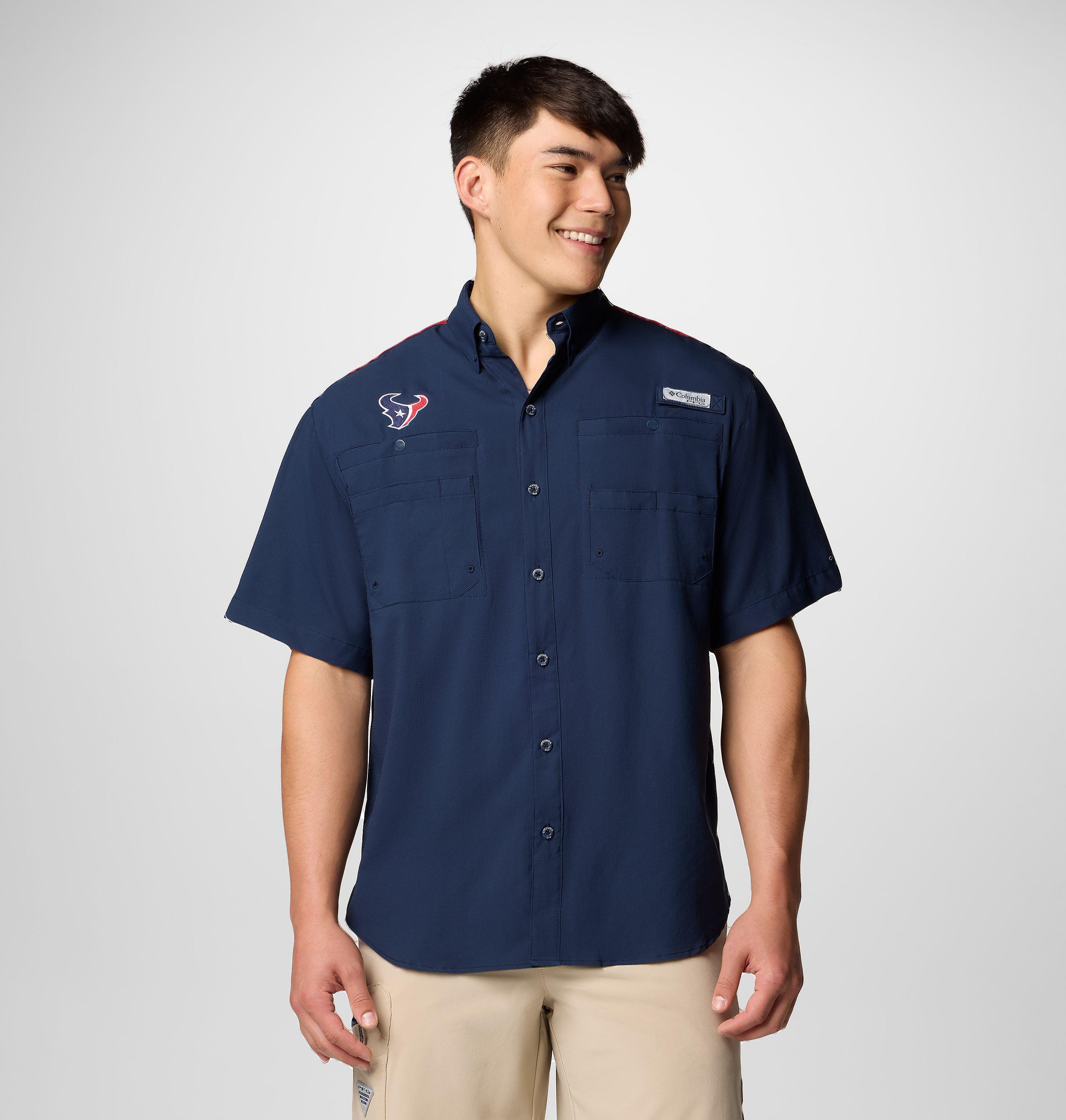 Men's PFG Tamiami Colorblocked Short Sleeve Shirt - Houston Texans